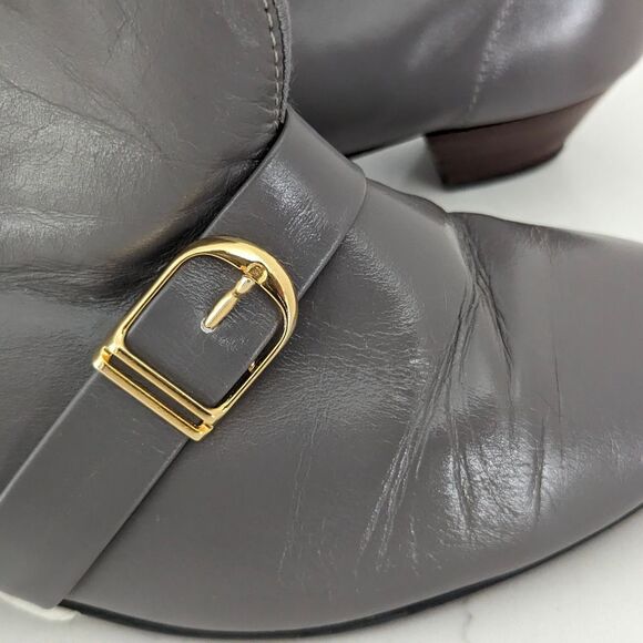 Tic-Tac-Toes gray BobbiBoot Leather gold buckle strap Pull-On Booties  Size 8W - Picture 6 of 8